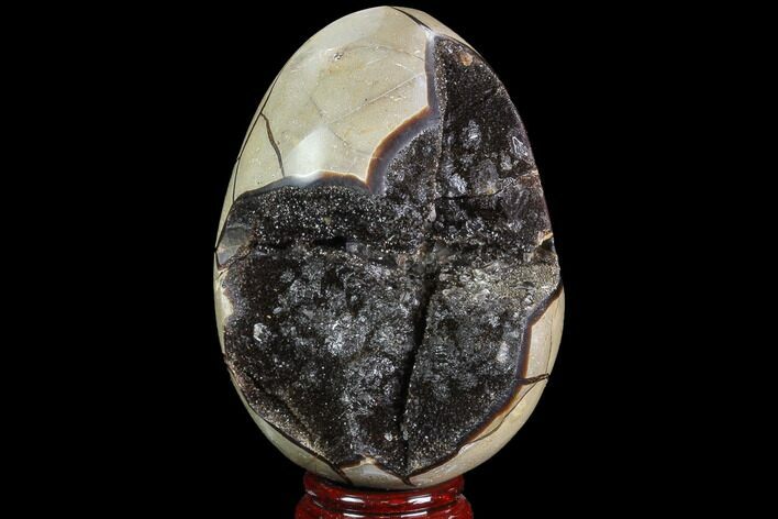 Septarian Dragon Egg Geode - Black Crystals #95985